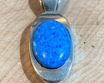 Antique Sterling Silver and Denim Lapis Pendant, Native American Style Pendant