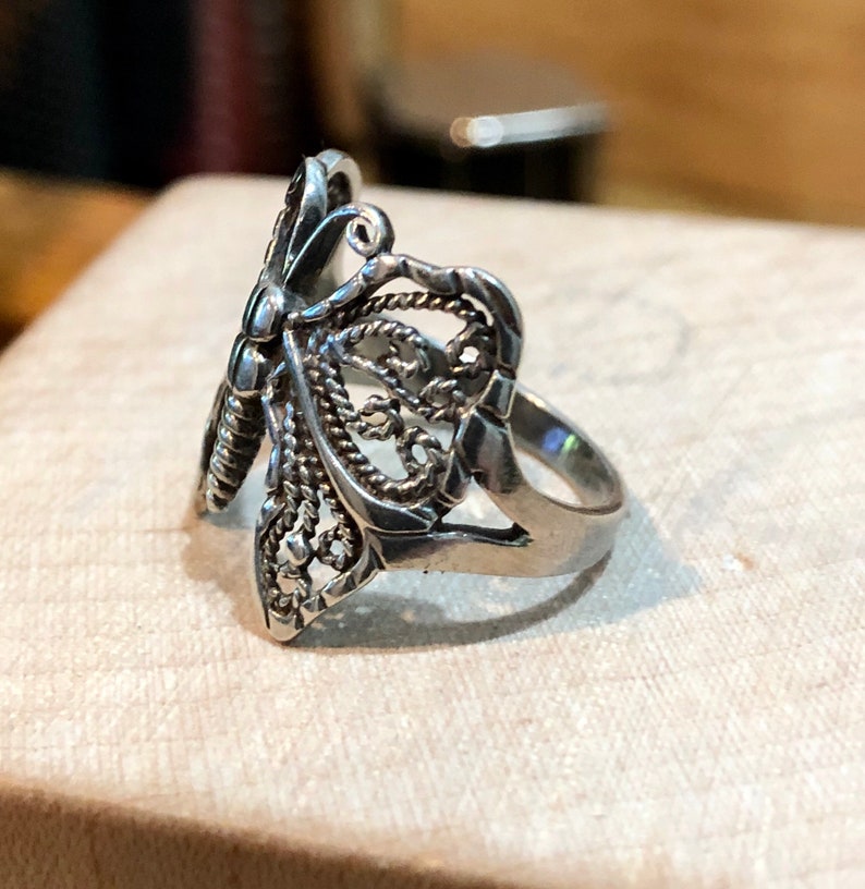 Antique Sterling Silver Classic Filigree Moth Ring Size 6 Ring