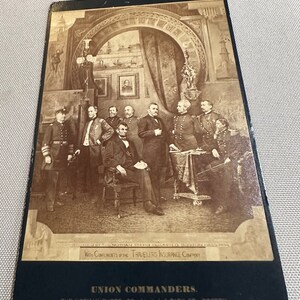 Carte de cabinet publicitaire antique de la fin des années 1800 avec Lincoln et les commandants de l’Union