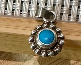 Vintage Southwestern Style Blue Turquoise, and Sterling Silver Small Pendant