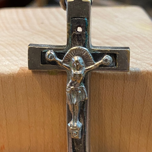 Antique German Cross or Crucifix with Silver Jesus