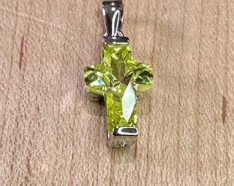Antique Sterling Silver Cross Pendant with Cut Citrine
