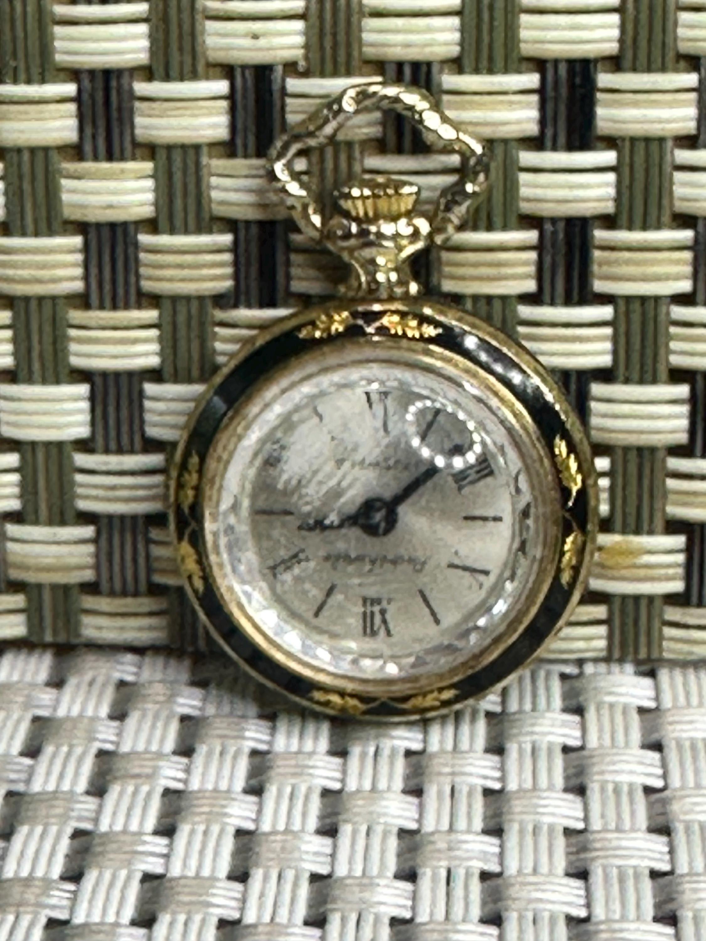 André Rivalle Swiss Mechanical Pendant Watch – Black Enamel 