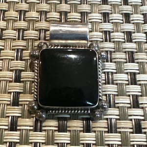Vintage Sterling Silver and Super Dark Black Onyx Southwest Style Pendant