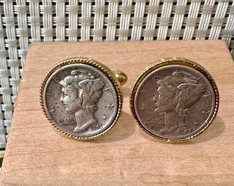 Antique Gold Filled Mercury Dime Cuff Links.