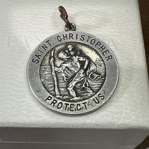Antique Sterling Silver St. Christopher Made by Lamda, Catholic Medal in Nice Condition