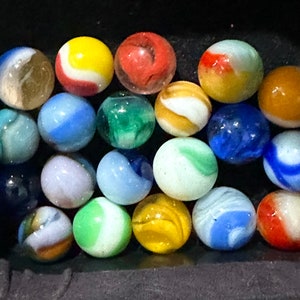 Group of twenty Vintage Marbles, Some Black Light Reflective Uranium Marbles.