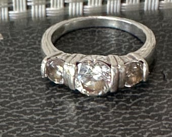 Vintage Sterling Silver Three Stone CZ Ring, Size 7