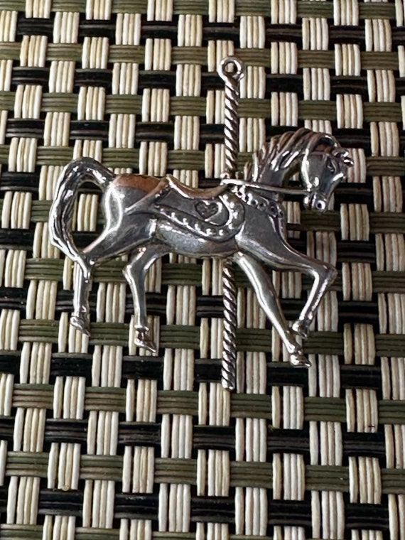 Antique Hand Made Silver Horse Pendant, Merry Go … - image 5