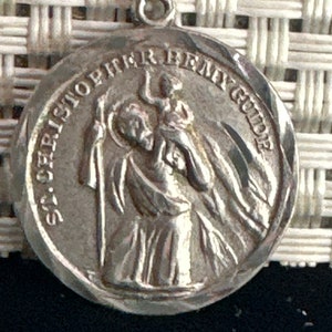 Antique Sterling Silver St. Christopher Pre-Egraved Made in Italy, Catholic Medal in Nice Condition