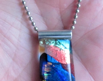 Vintage Sterling Silver and Stained Glass Pendant with Silver Chain