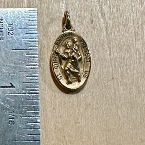 Antique Small Gold Filled St. Christopher Medal in Nice Condition, Engraved “Baby Sister” on Back