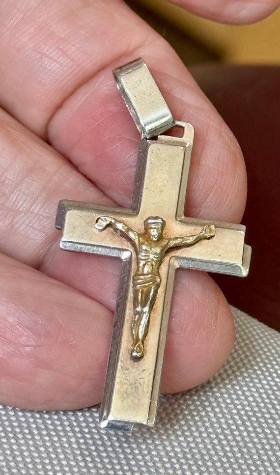 Antique Small Sterling Silver with Gold Christ Cro