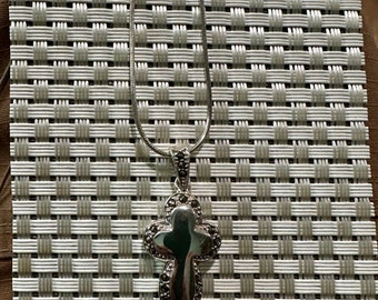 Antique Sterling Silver Cross Pendant with Steelstones and Chain