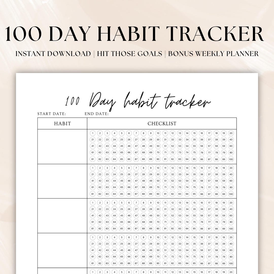 100 Day Habit Tracker: Minimalist Printable (A5, Editable, Instant ...