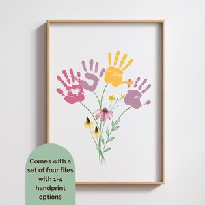 Regalo per la mamma: bouquet con impronte di mani, regalo per la nonna, arte con impronte di mani di fiori, lavoretto per la festa della mamma, modello, neonato, bambino piccolo, ricordo