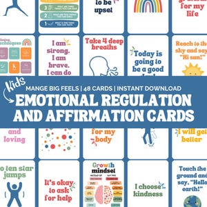 Baraja de cartas de afirmaciones positivas para niños con herramientas para regular el sistema nervioso (descarga instantánea e imprimible)