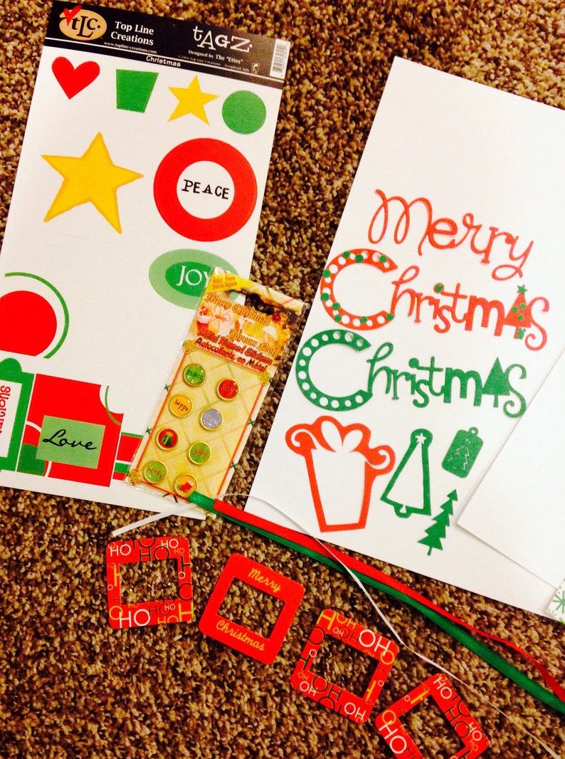 Christmas DYI Scrapbooking Paper Embellishment Kit 12x12 2 Pages Premade