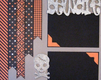 12x12 Halloween Scrapbook Page Kit, 12x12 Premade Halloween Scrapbook, 12x12 Premade Scrapbook Pages, 12x12 Scrapbook Page, Halloween Layout