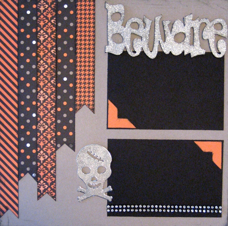 12x12 Halloween Scrapbook Page Kit, 12x12 Premade Halloween Scrapbook, 12x12 Premade Scrapbook Pages, 12x12 Scrapbook Page, Halloween Layout image 1