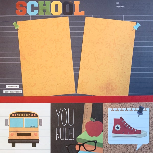 School First Day Student Premade Pages Scrapbook Page Kit 2 Page Layout