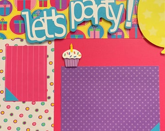 Let’s Party Birthday celebrate family friends Premade pages 2 page 12x12 layout scrapbook kit