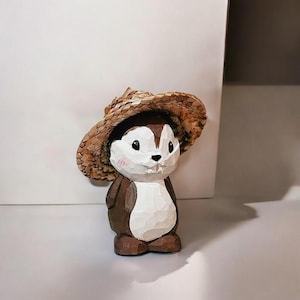 Cute Squirrel Handcrafted Wooden Figurine, Cute Cartoon Knick knacks, Art Collectibles Hand-Painted Linden Wood Squirrel Tabletop Decor Gift