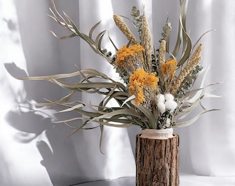 Vintage glazen vaas schors met natuurlijke schors en katoen, rustiek bloemstuk decor, perfect voor gedroogde bloemen, verkrijgbaar in twee maten