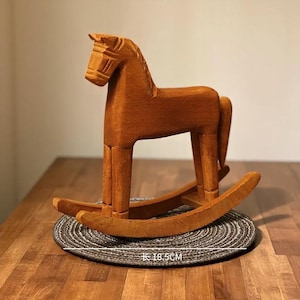 Handcrafted Wooden Horse Figurine – Rustic Miniature Rocking Horse Decor, Farmhouse Style Room Accent, Vintage Shelf Ornament