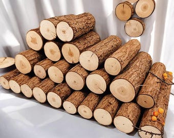 Fair Trade Farmhouse Wood Log Fireplace Decor 3.5x3.5x10 in, SHIP BY SEA Premium Cedar Wood, Real Wood Stumps, Natural Grain, Window Display