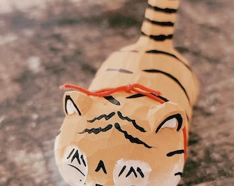 Charming Hand-Carved Tiger Figurine - Unique Cartoon Design, Personalized Engraving Service, Perfect for Home, Office, and Car Decor