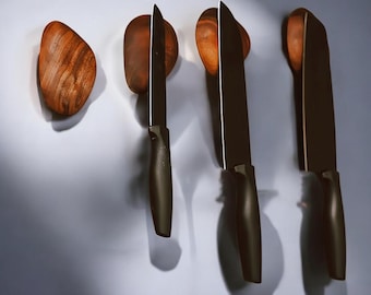 Sterke magnetische messenhouder met massief houten ontwerp - boren niet nodig voor eenvoudige en ruimtebesparende keukenorganisatie