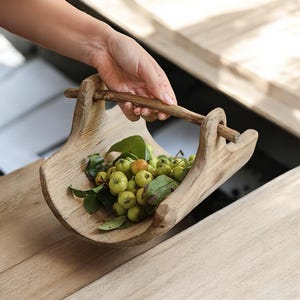 Rustikaler Handycraft Massivholz Fluss Weide Obstkorb | Bauernhaus-Küchenorganisator & dekorative Servierschüssel