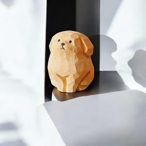 Handcrafted Wooden Golden Retriever Puppy Figurine - Cartoon Style, Hand-Carved and Painted, Multi-Purpose Decor for Desks, Dashboards