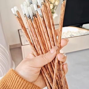 High-End-Essstäbchen aus exotischem Kokosnussholz mit Muscheleinlage - rutschfeste Holzstäbchen zum Essen, komplettes Essstäbchen-Set mit Hülse und Ablage