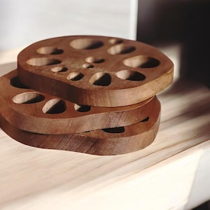 Svart valnöt lotusformad värmebeständig underläggsset - slitstarka träunderlägg för koppar, tekannor, snygga accessoarer, 2 delar i ett set