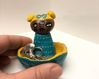 Clay butterfly alien clay figure jewelry dish