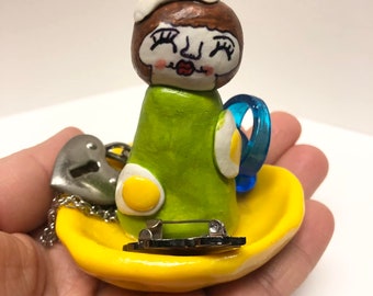 Clay egg lady figure jewelry dish