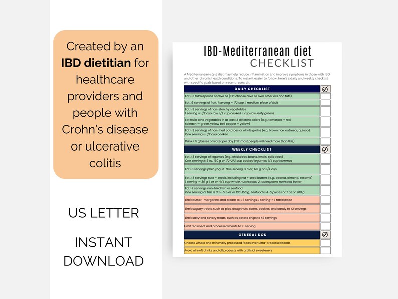 IBD Mediterranean Diet Checklist - Etsy