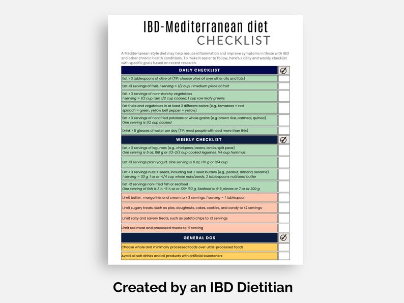 IBD Mediterranean Diet Checklist - Etsy