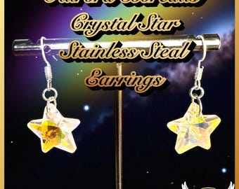 Pendientes colgantes de estrella de cristal Aurora Boreal transparente, acero inoxidable, joyería celestial galáctica
