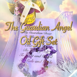 Sacred Guardian Angel Oil Gift Set -for Attracting Angels in Prayer and Meditation- Oil, Amethyst Bracelet, Prayer Card - All Natural