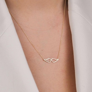 18K Gold Vermeil Angel Wing Necklace, Fairy Wings, Small Gold Wings, Guardian Angel, Double Wing Charm, Mother&#39;s Day Gift, Valentine&#39;s Day