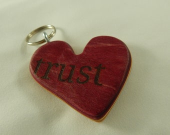 Trust Heart shape Keychain made from a recycled skateboard deck