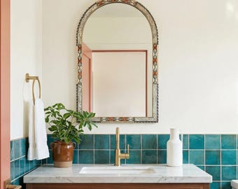 Handmade Arched Bone Inlay Mirror: Elegant Wall Decor Mirror