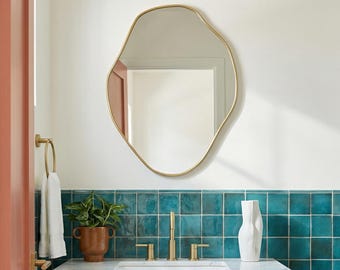 Handmade Organic Brass Wall Mirror – Asymmetrical Vanity Mirror