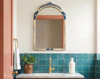 Arched Bone Inlay Mirror: Handmade Decorative Wall Mirror