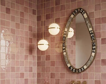 Handmade Bone Inlay Brass Mirror: Asymmetrical Vanity Wall Decor