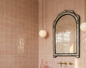 Bone Inlay White Crown Arched Mirror: Handmade Asymmetrical Wall Decor