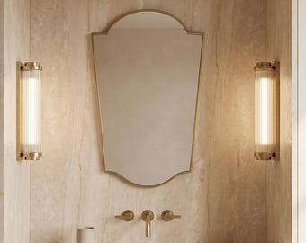 Original title: Scalloped Brass Wall Mirror – Modern Unlacquered Brass Bathroom Mirrors